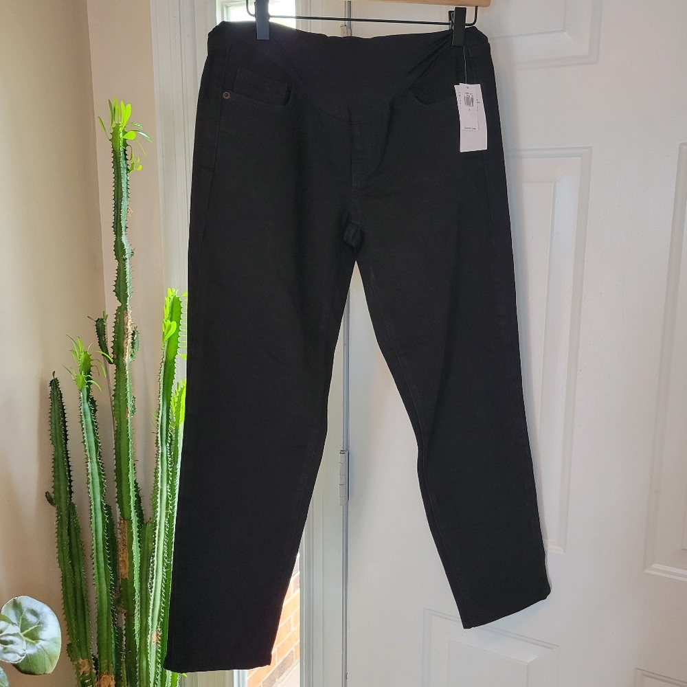 NWT Old Navy O.G. Straight‎ Maternity Full Belly Panel Dark Black Jeans, Size 8